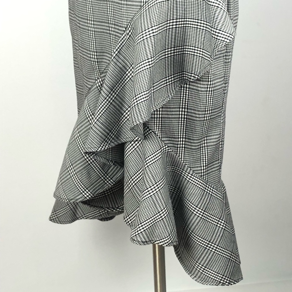 CALVIN KLEIN sheath dress ruffle plaid black white - Picture 4 of 8